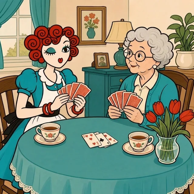 Illustration of a Modern Maid cleaner visiting and caring for an elder client